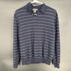 Eddie Bauer Striped Men's Collared 100 Merino Wool Sweater navy